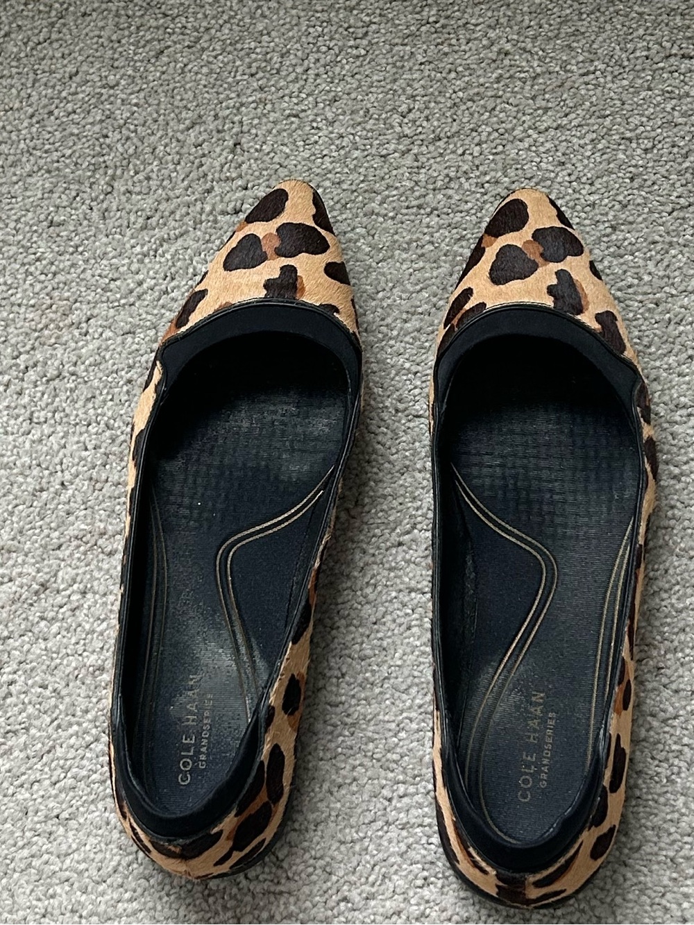Cole Haan Leopard Print Pointed Flats - Tan and Black